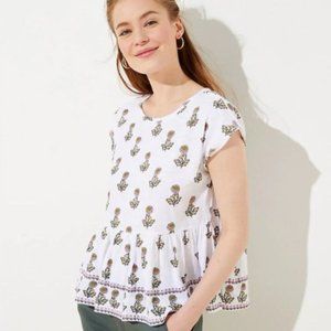 NWT LOFT Peplum Babydoll Top in Peony pattern